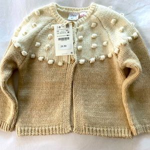 Zara Cream and Tan Button Sweater, New With Tags, 3-4 years